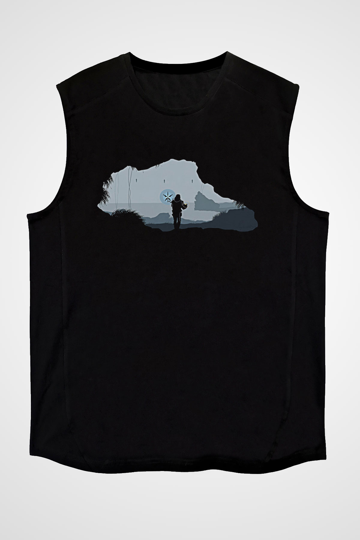 Death Stranding Baskılı Unisex Siyah Kolsuz Tişört - Tshirt