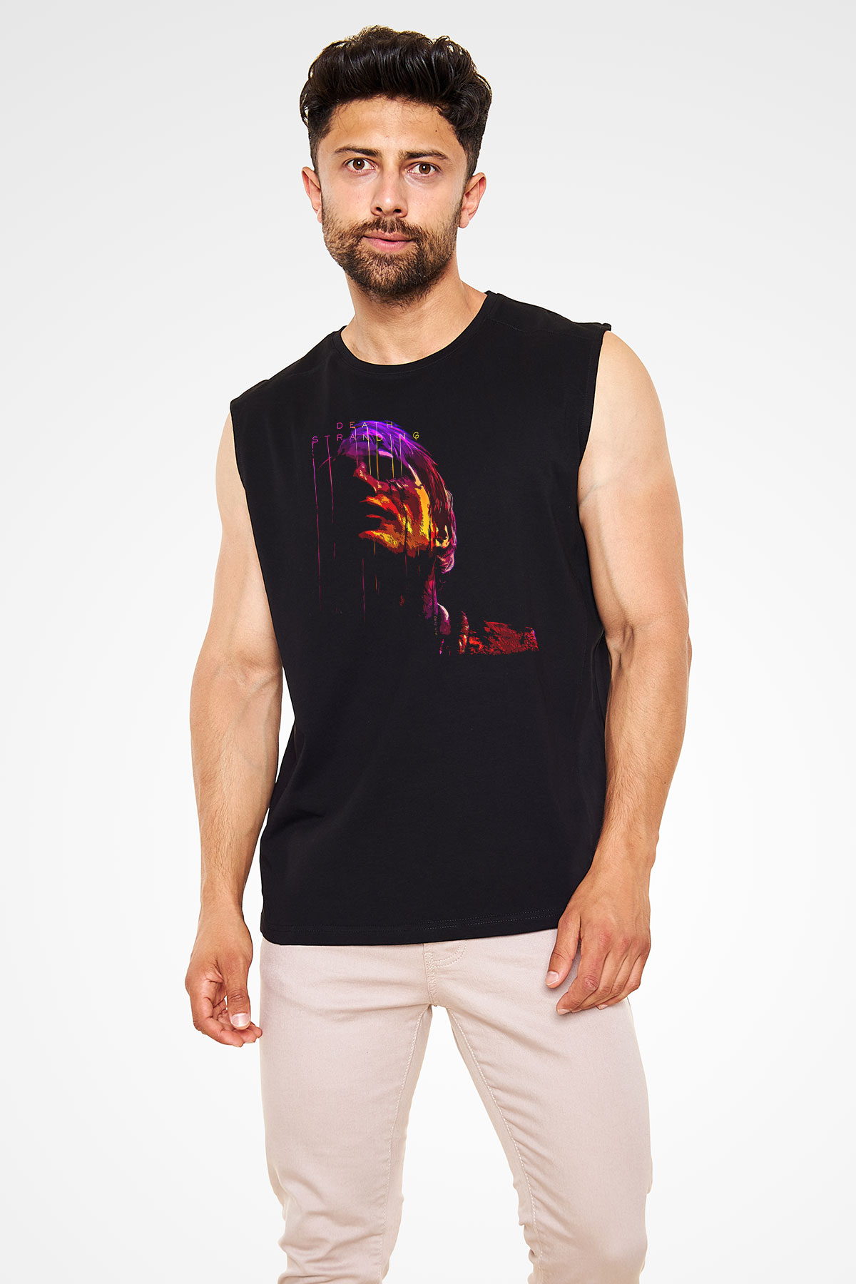 Death Stranding Baskılı Unisex Siyah Kolsuz Tişört - Tshirt