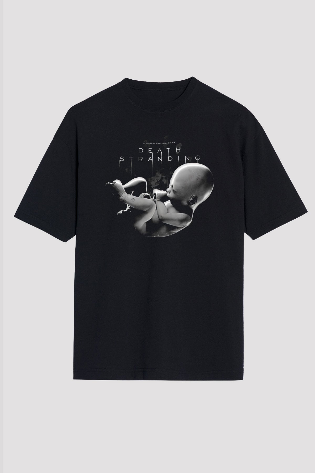 Death Stranding Baskılı Unisex Siyah Oversize Tişört - Tshirt
