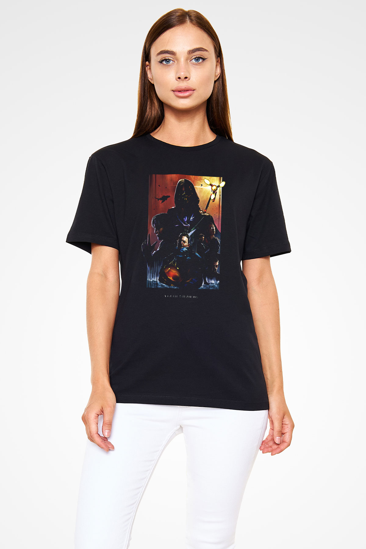Death Stranding Baskılı Unisex Siyah Tişört - Tshirt