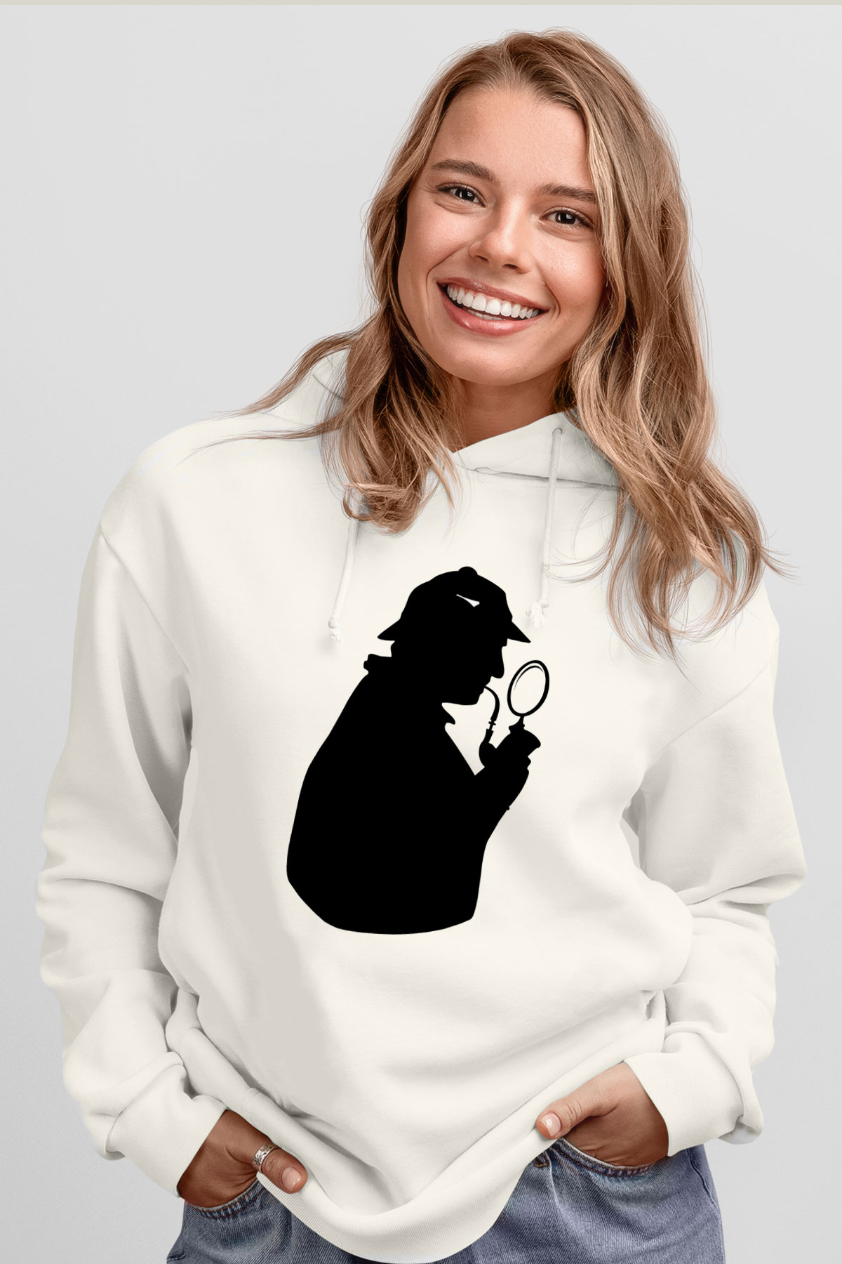 Dedektif Beyaz Unisex Hoodie