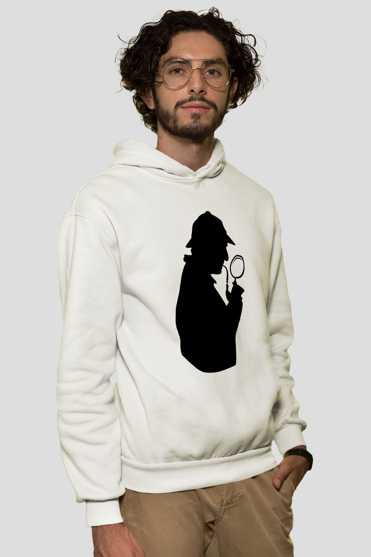 Dedektif Beyaz Unisex Hoodie