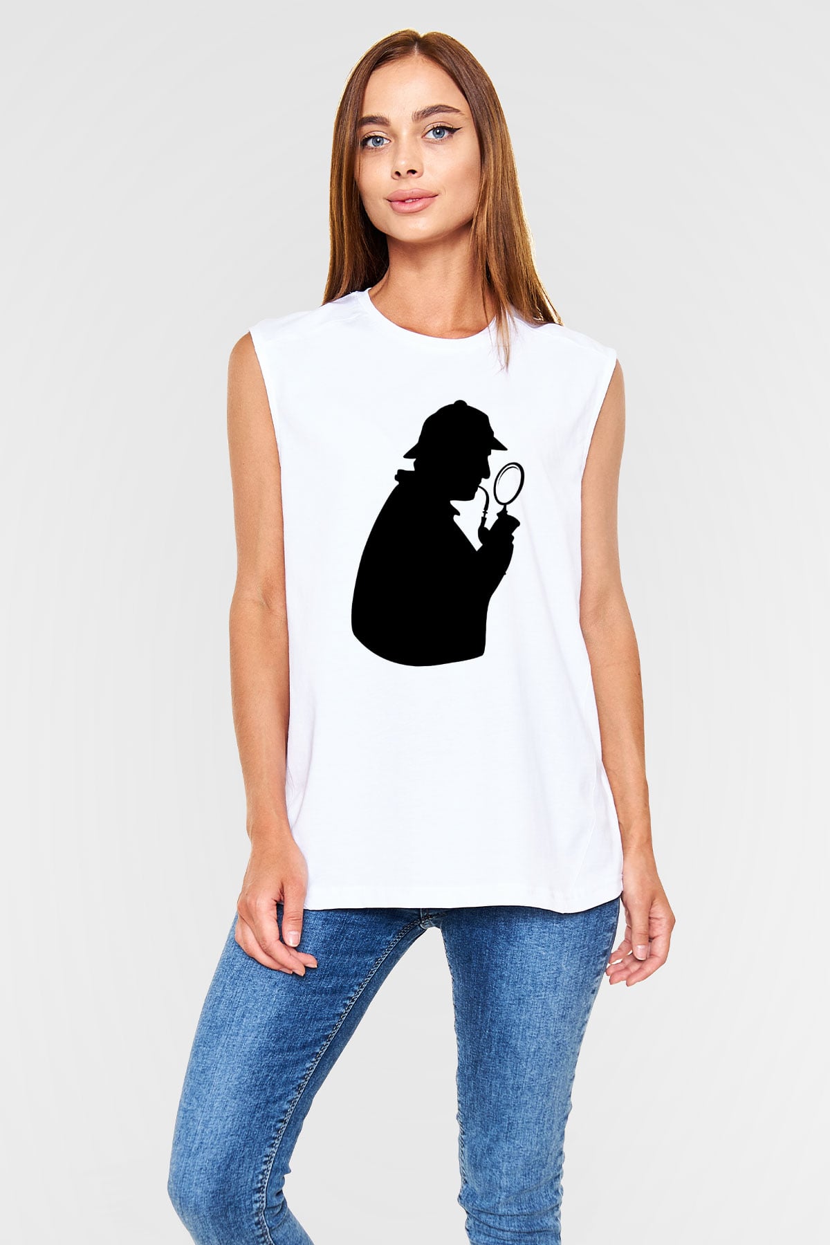 Dedektif Beyaz Unisex Kolsuz Tişört