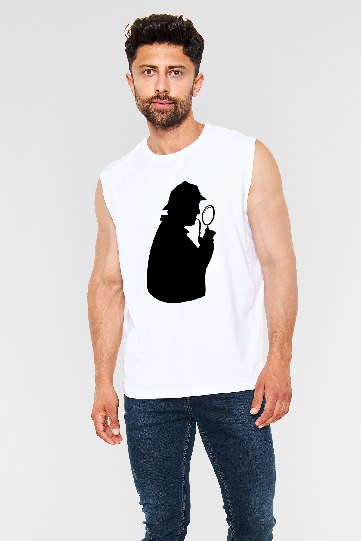 Dedektif Beyaz Unisex Kolsuz Tişört