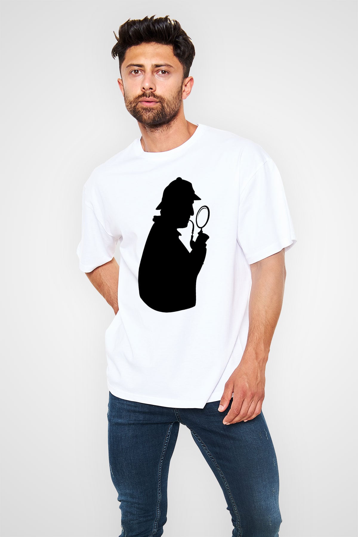 Dedektif Beyaz Unisex Oversize Tişört T-Shirt