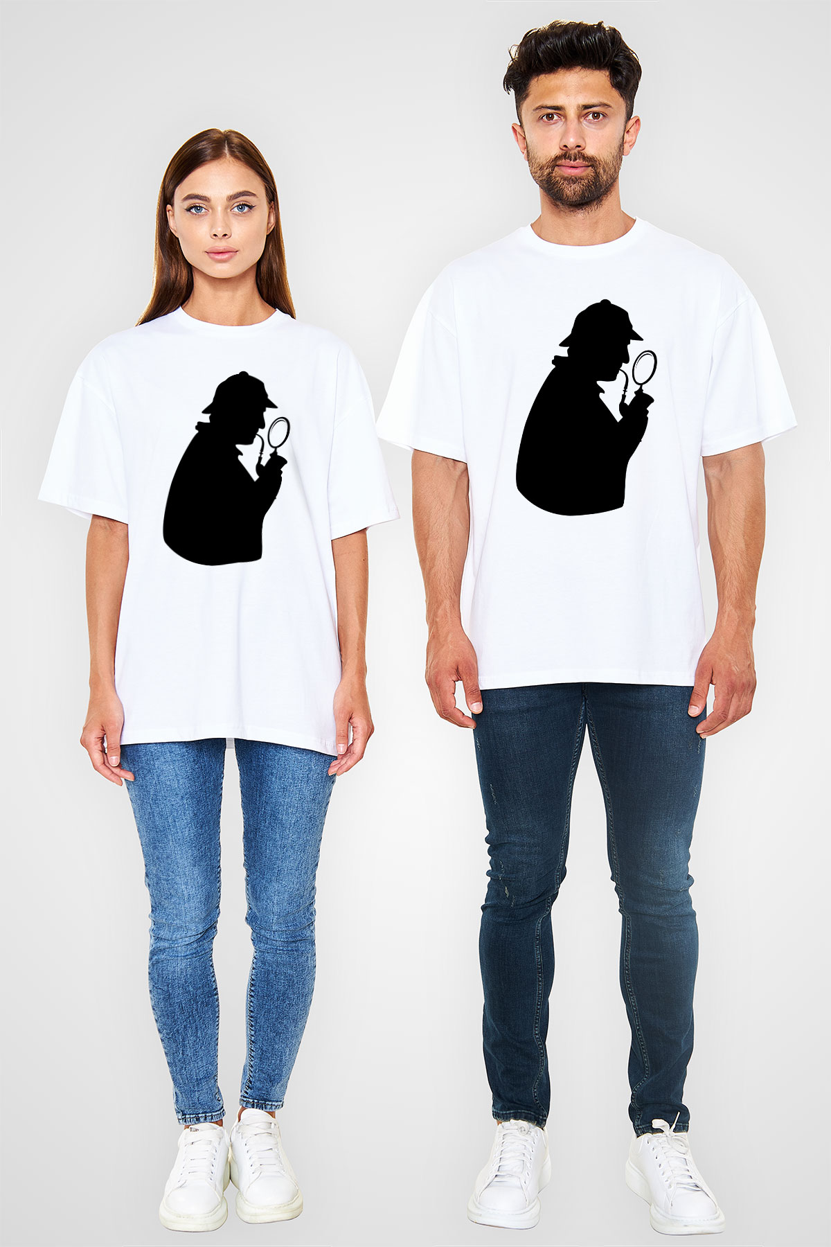 Dedektif Beyaz Unisex Oversize Tişört T-Shirt