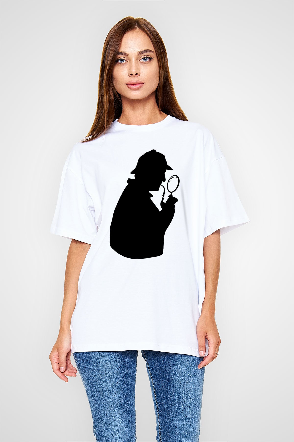 Dedektif Beyaz Unisex Oversize Tişört T-Shirt