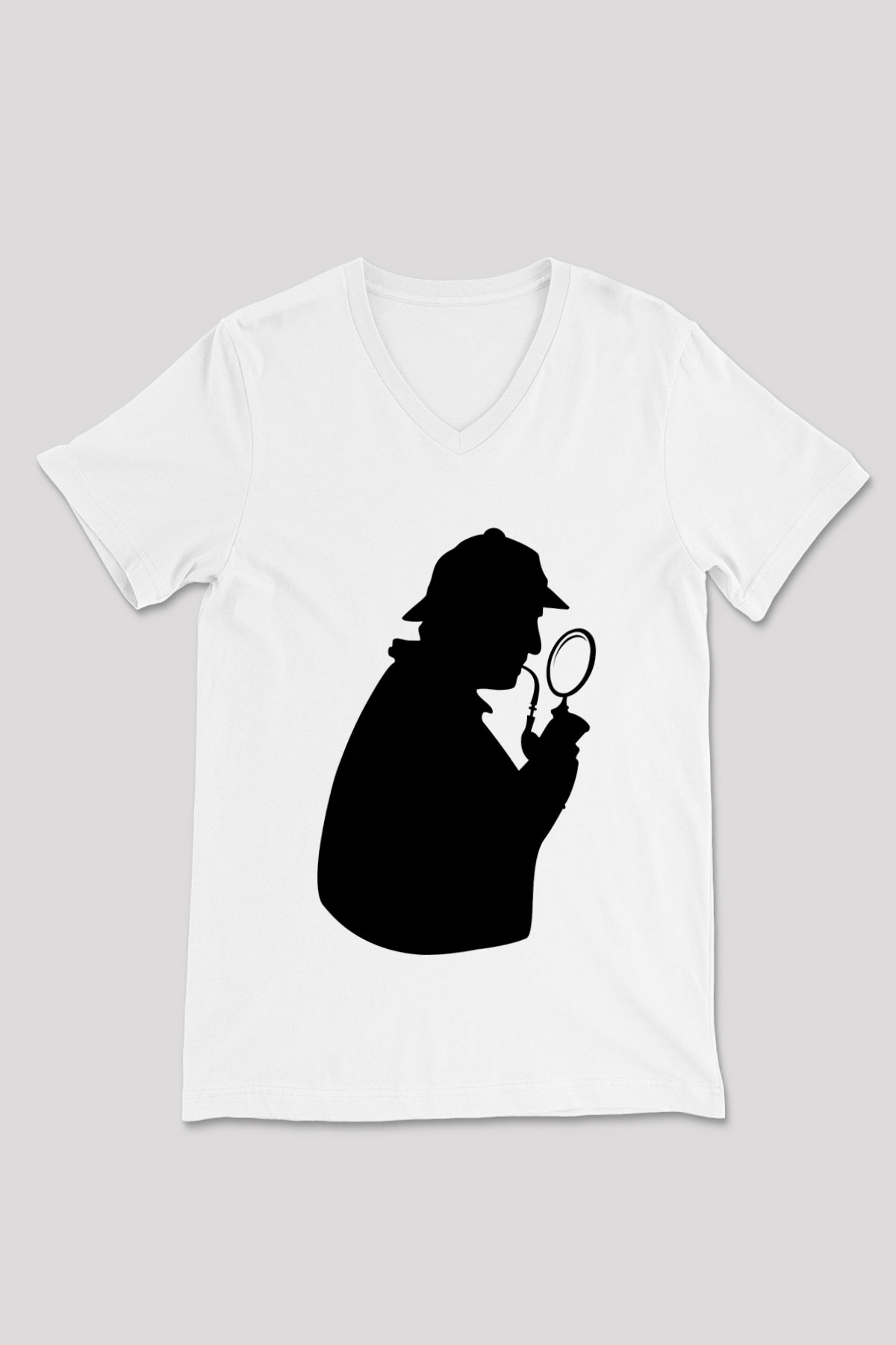 Dedektif Beyaz Unisex V Yaka Tişört T-Shirt