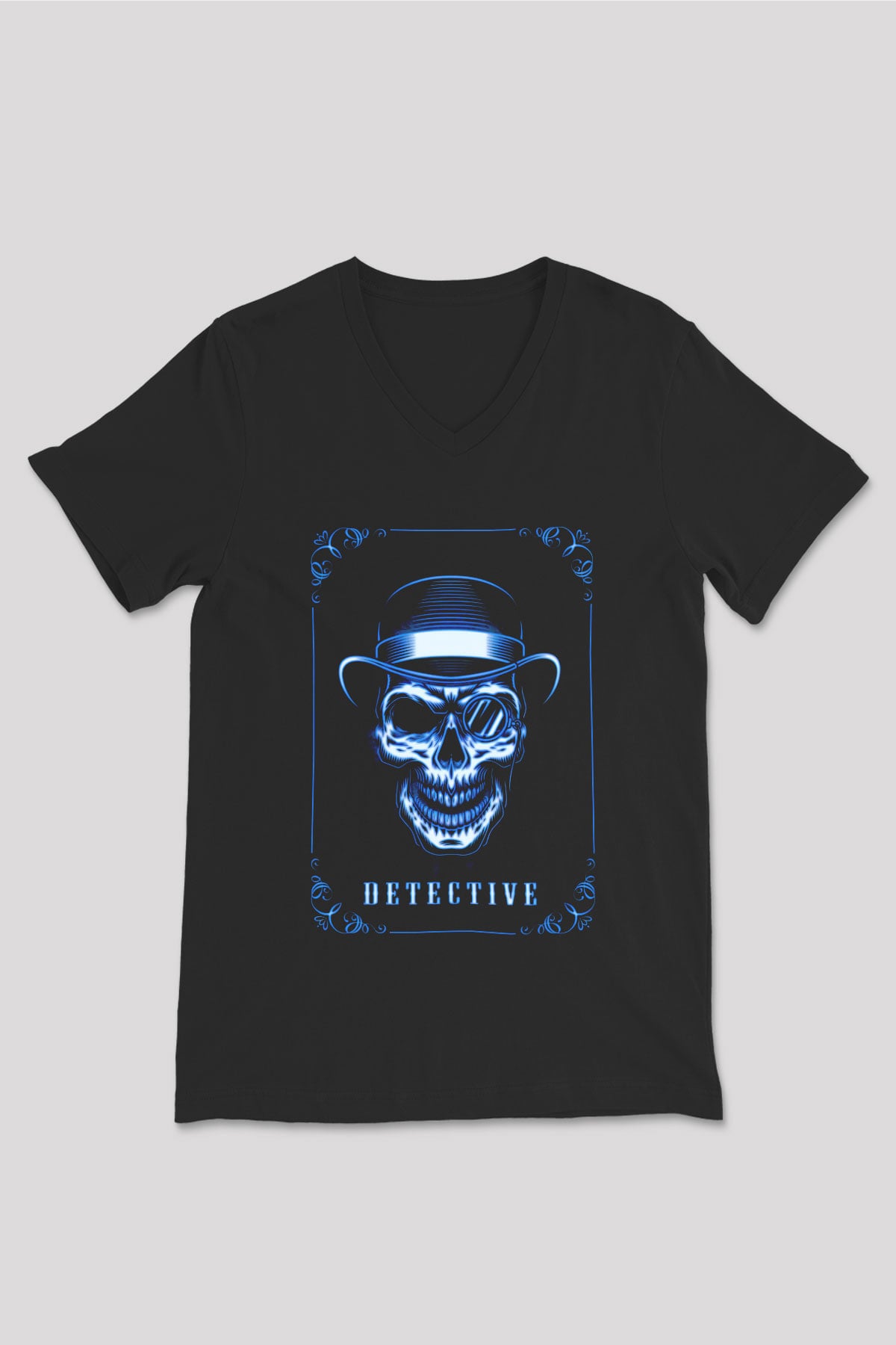Dedektif Siyah Unisex V Yaka Tişört