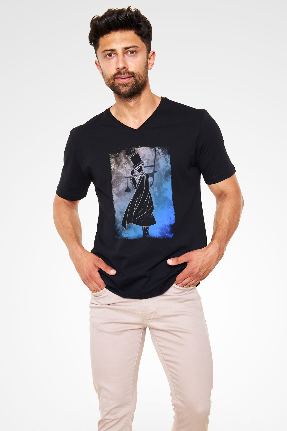 Dedektif Siyah Unisex V Yaka Tişört