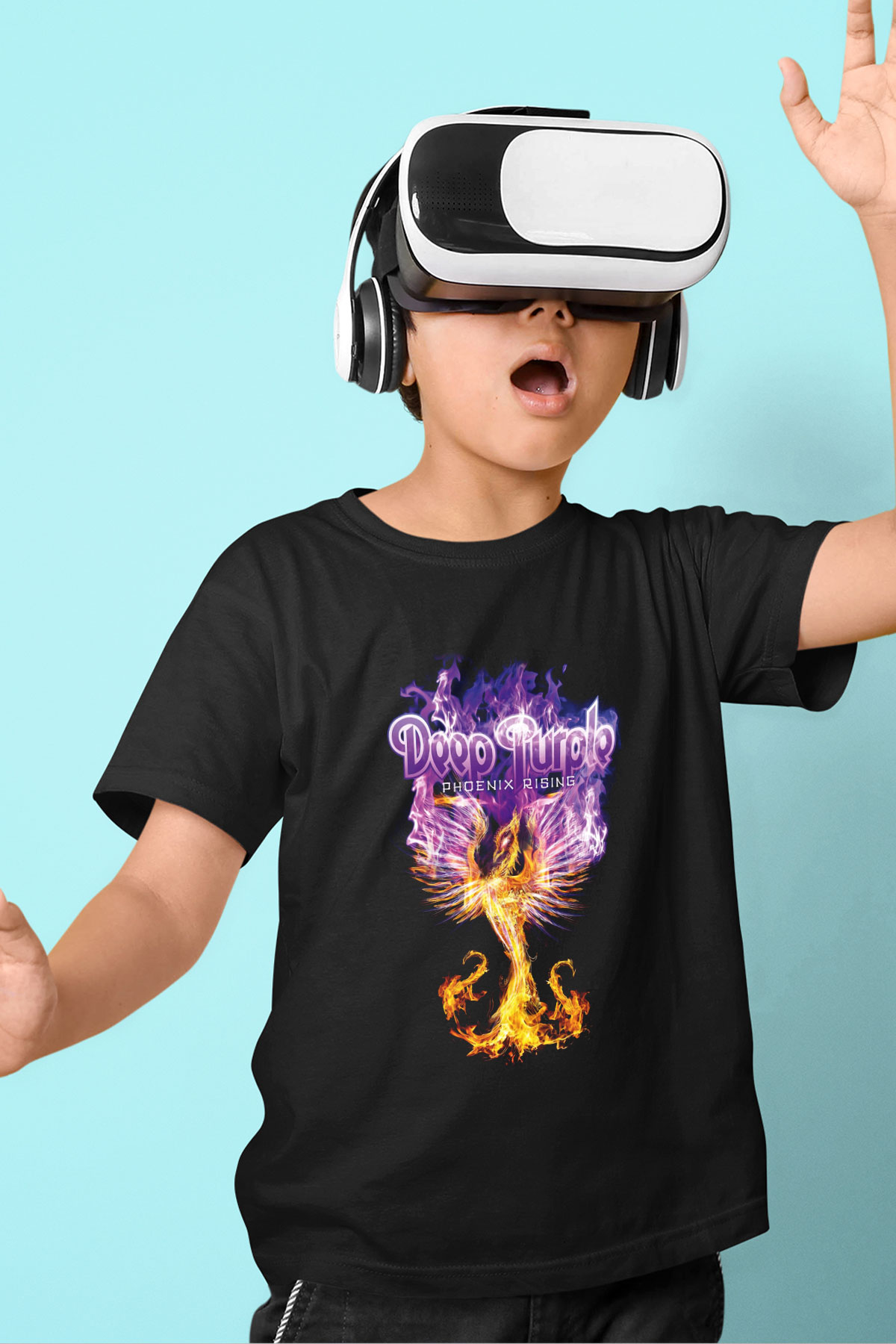 Deep Purple Baskılı Siyah Unisex Çocuk Tişört