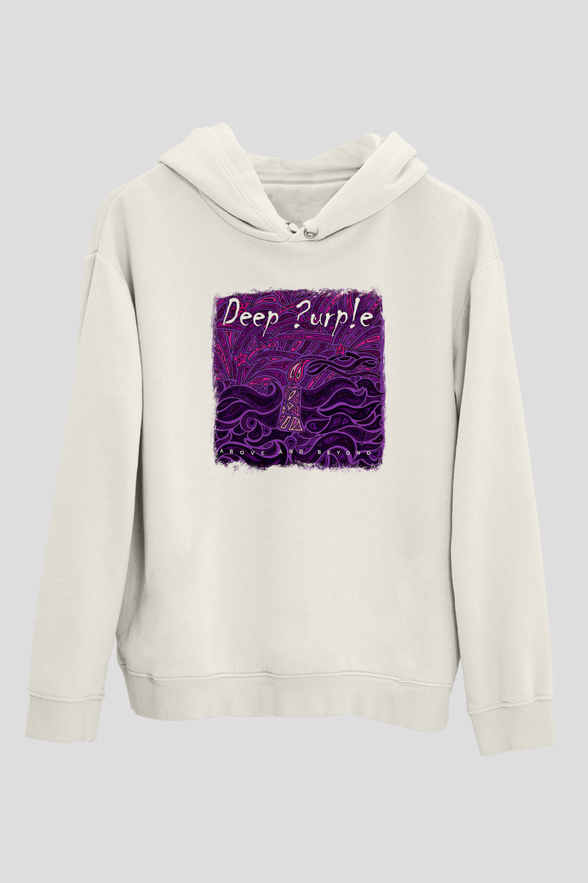 Deep Purple Baskılı Unisex Beyaz Hoodie