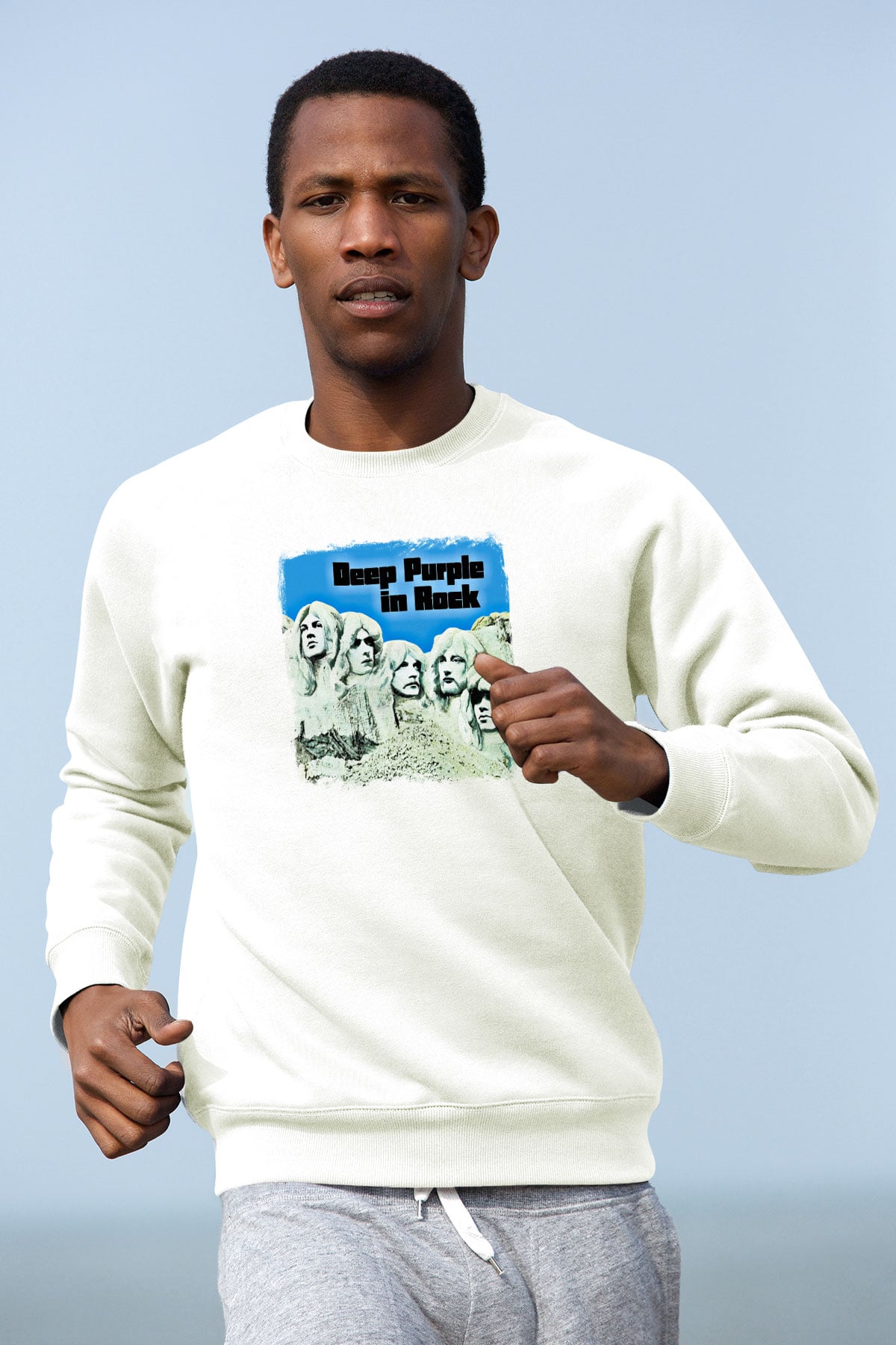 Deep Purple Baskılı Unisex Beyaz Sweatshirt