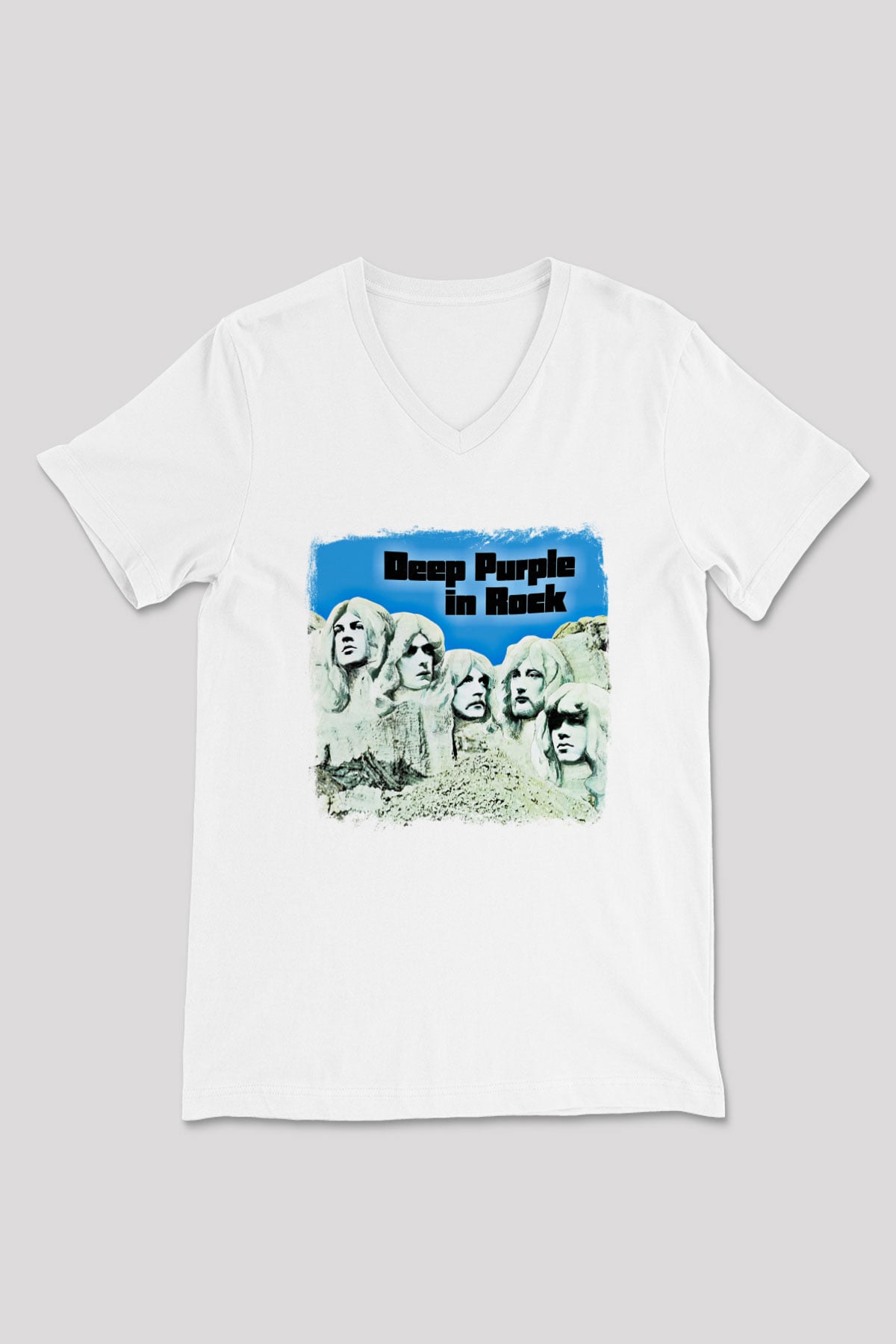 Deep Purple Baskılı Unisex Beyaz V Yaka Tişört