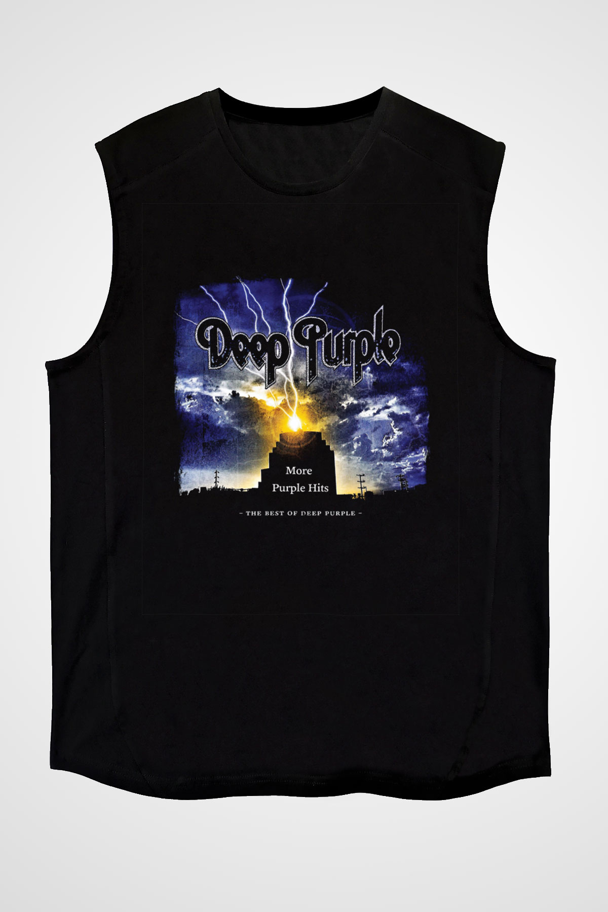 Deep Purple Baskılı Unisex Siyah Kolsuz Tişört