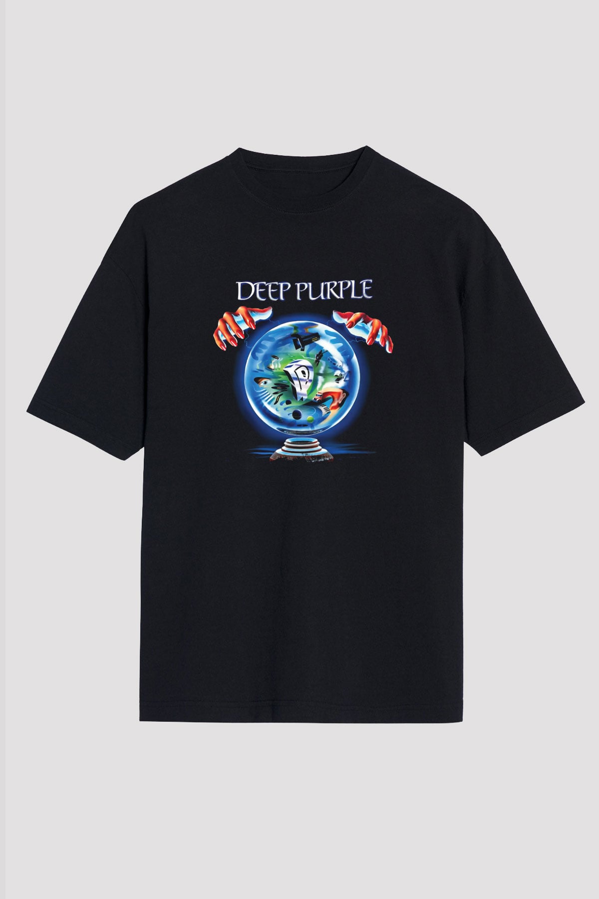 Deep Purple Baskılı Unisex Siyah Oversize Tişört