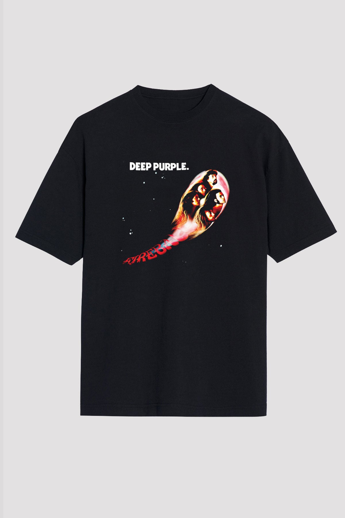 Deep Purple Baskılı Unisex Siyah Oversize Tişört