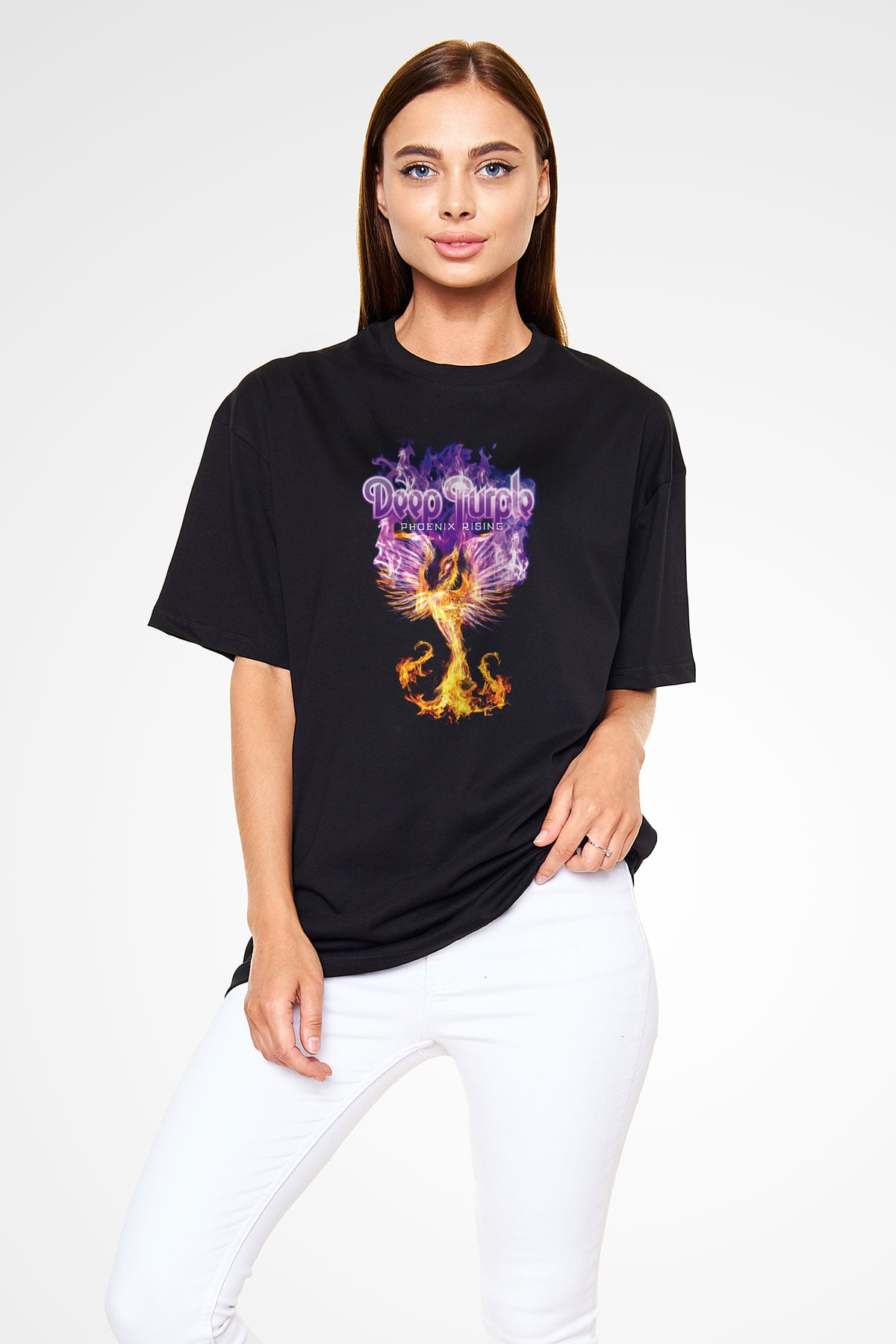 Deep Purple Siyah Unisex Oversize Tişört T-Shirt