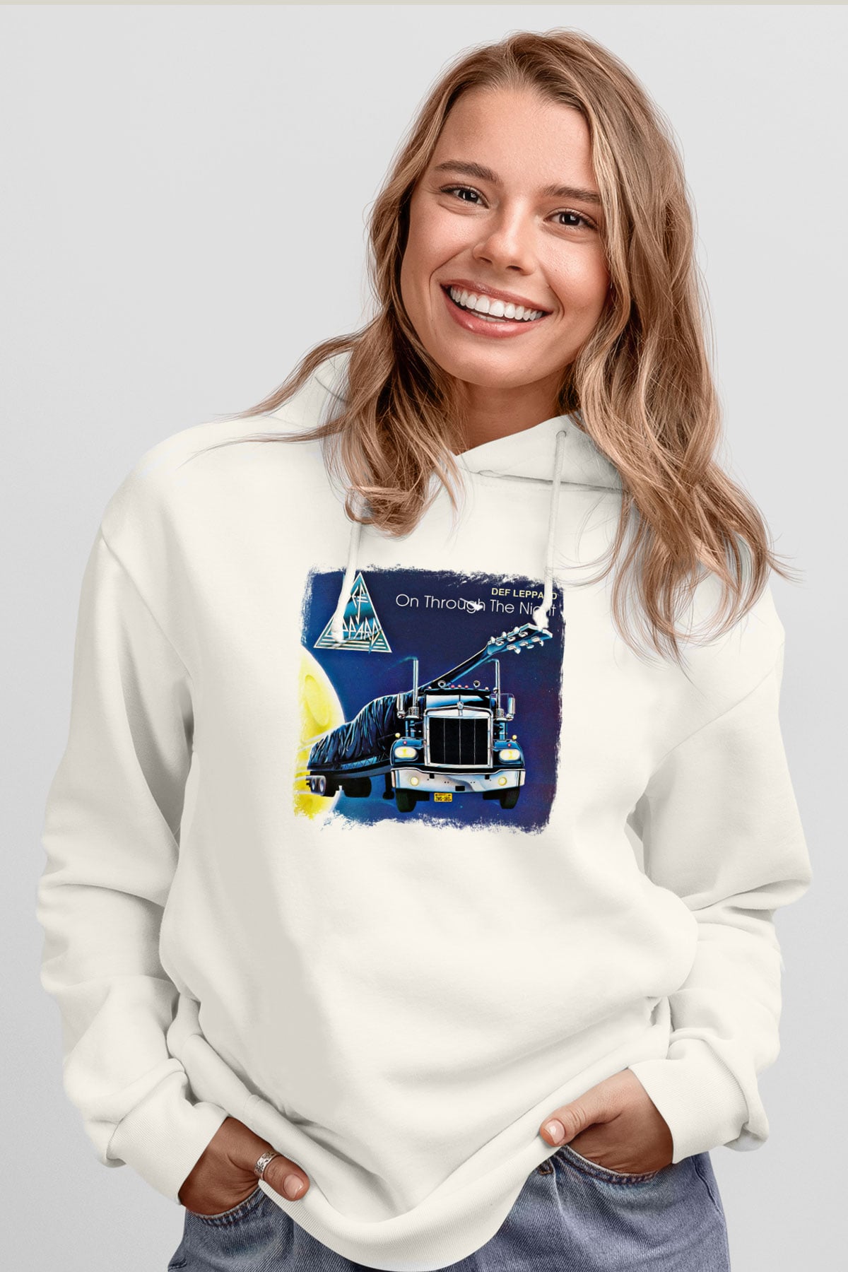 Def Leppard Baskılı Unisex Beyaz Hoodie
