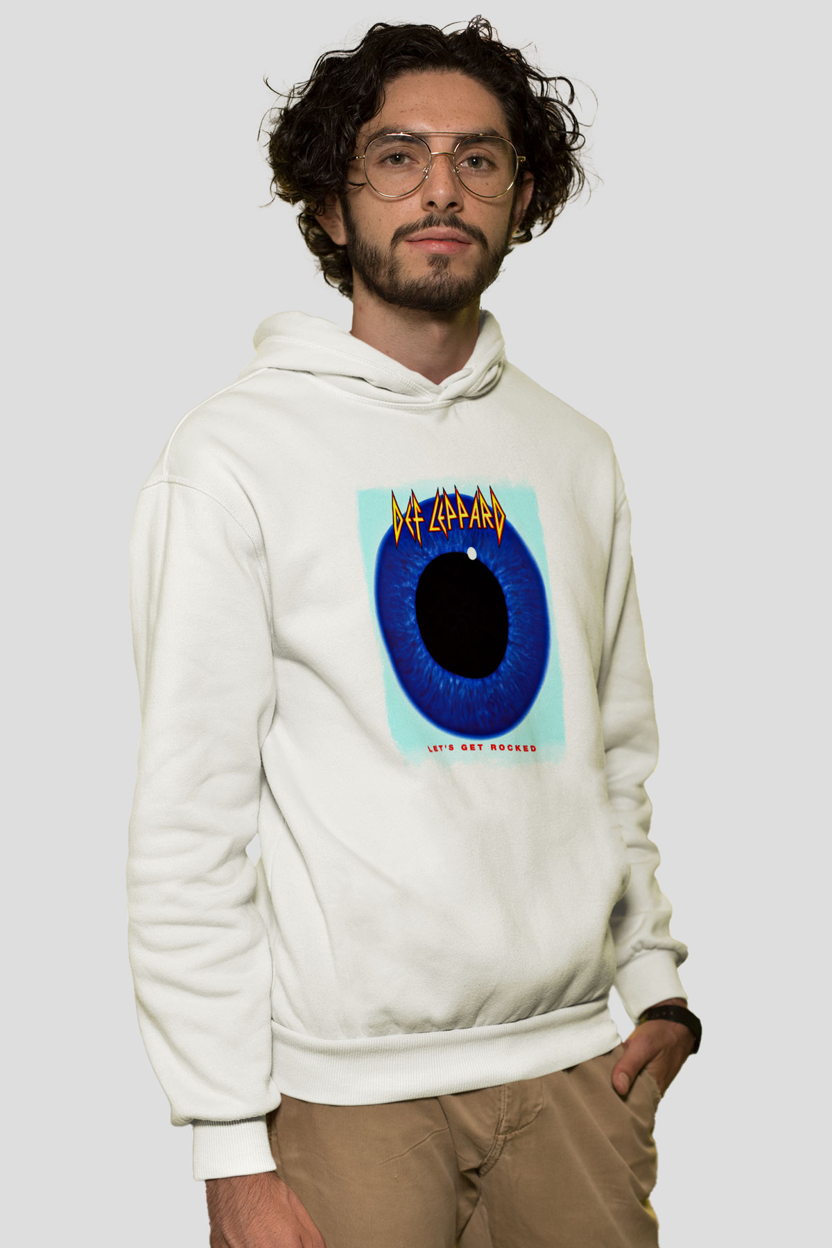 Def Leppard Baskılı Unisex Beyaz Hoodie