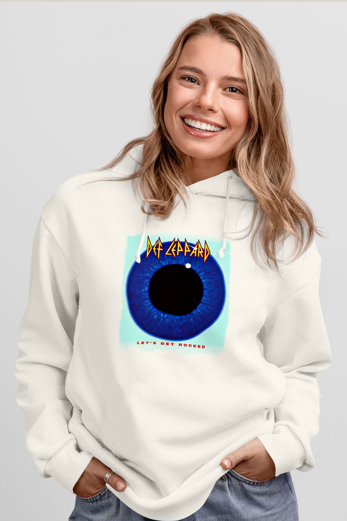 Def Leppard Baskılı Unisex Beyaz Hoodie