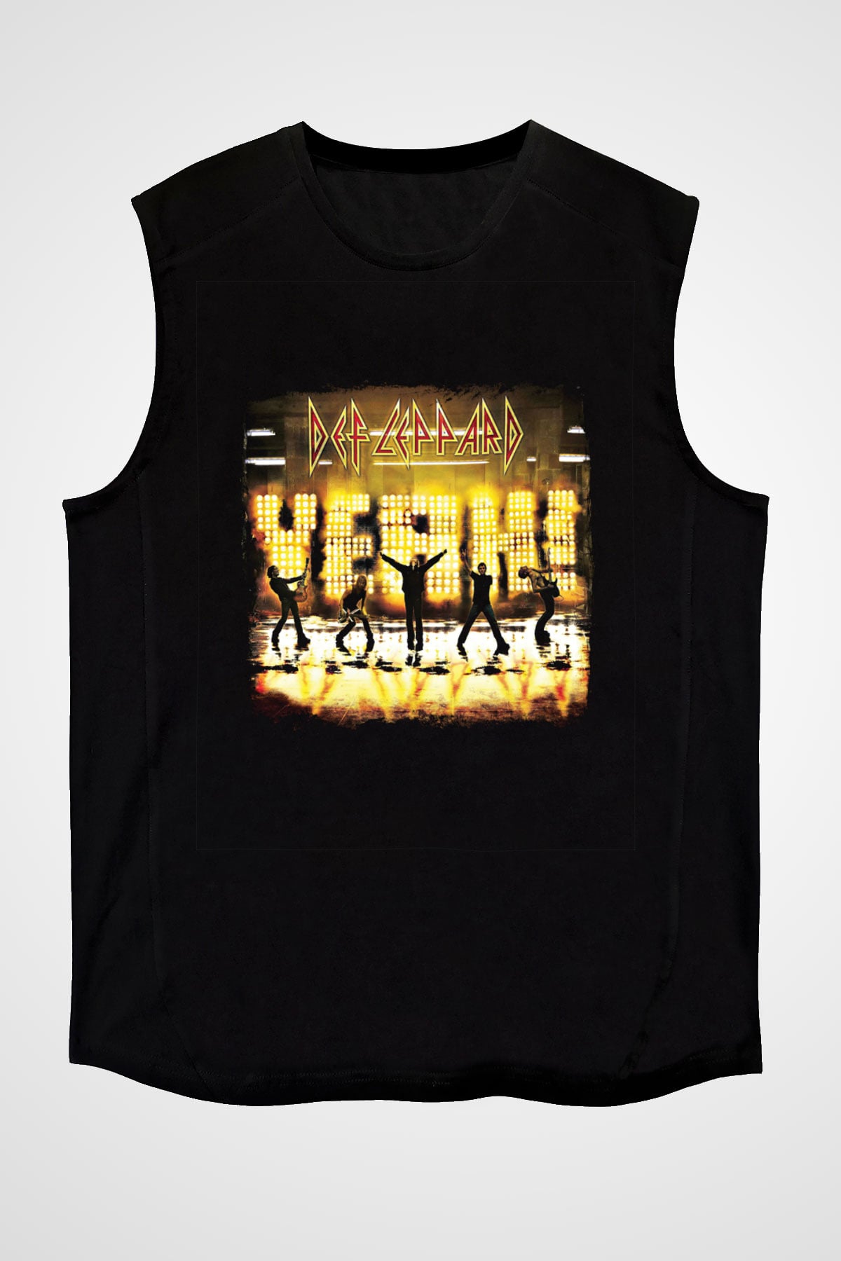 Def Leppard Baskılı Unisex Siyah Kolsuz Tişört