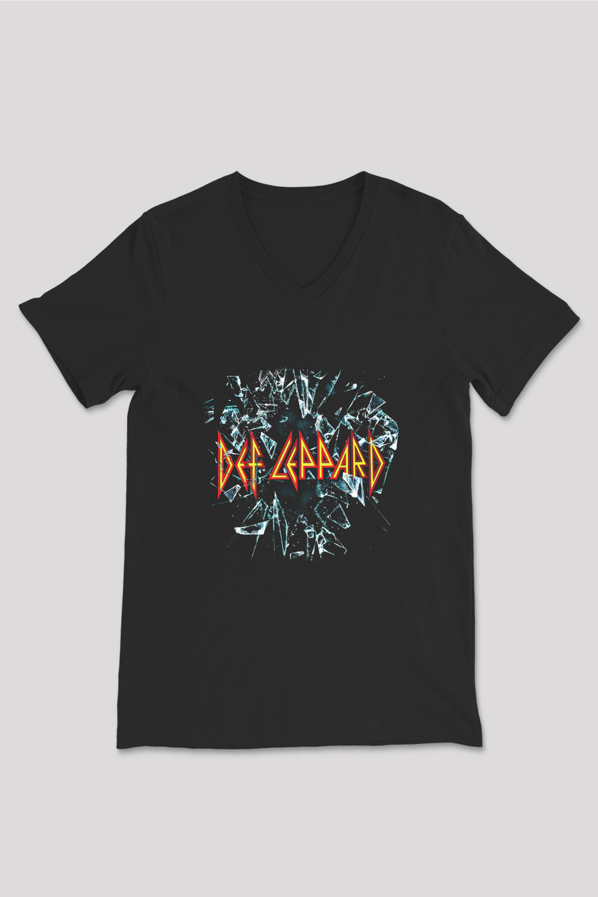 Def Leppard Baskılı Unisex Siyah V Yaka Tişört
