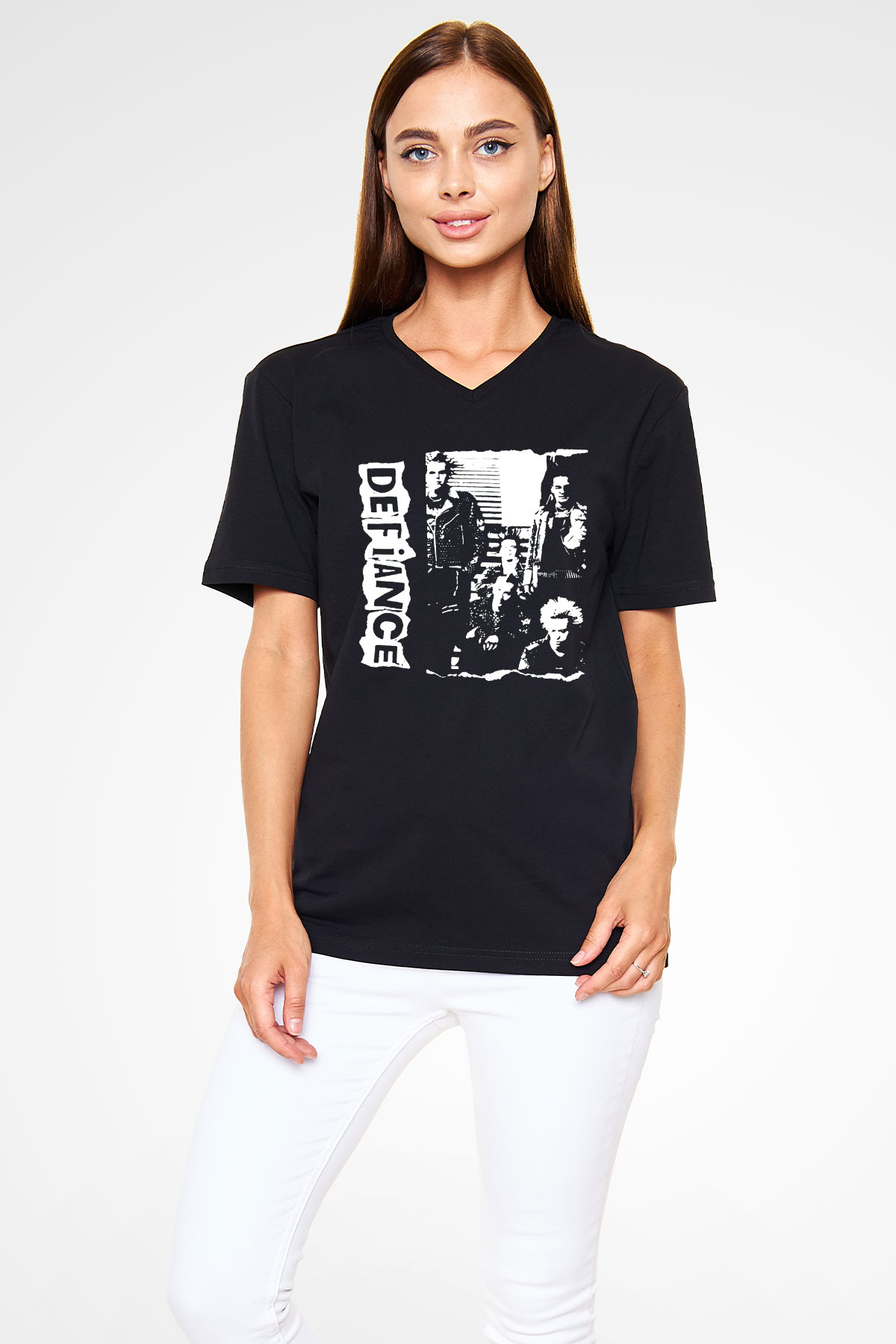 Defiance Siyah Unisex V Yaka Tişört T-Shirt