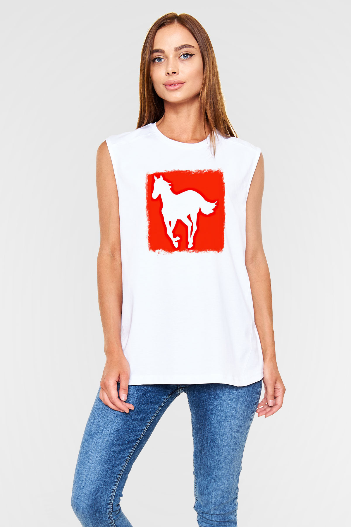 Deftones Baskılı Unisex Beyaz Kolsuz Tişört
