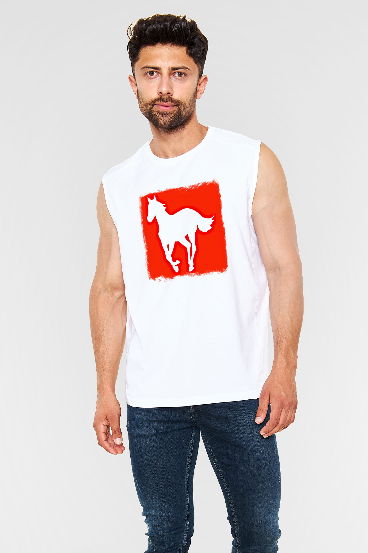 Deftones Baskılı Unisex Beyaz Kolsuz Tişört