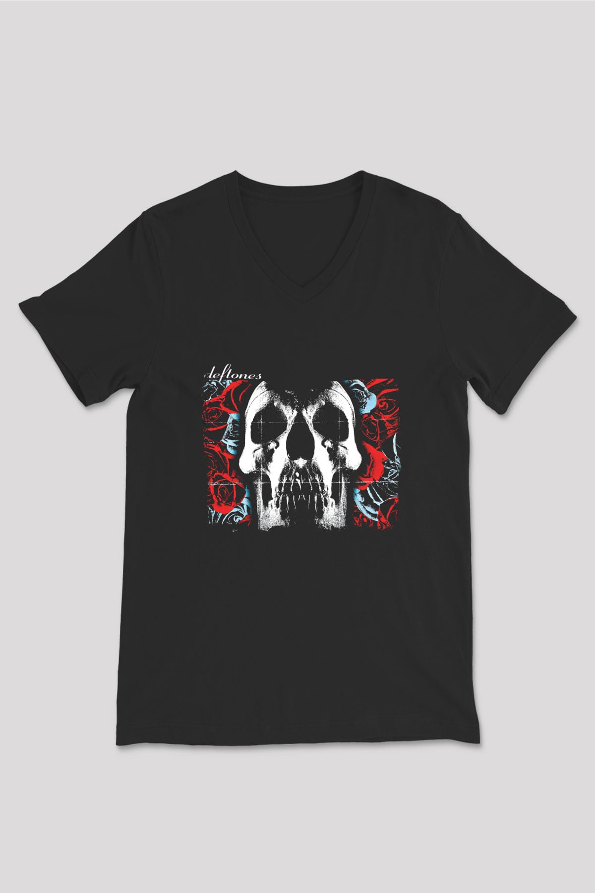 Deftones Baskılı Unisex Siyah V Yaka Tişört