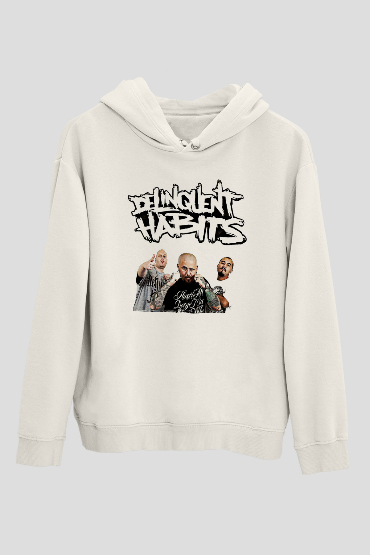 Delinquent Habits Baskılı Beyaz Unisex Kapüşonlu Sweatshirt