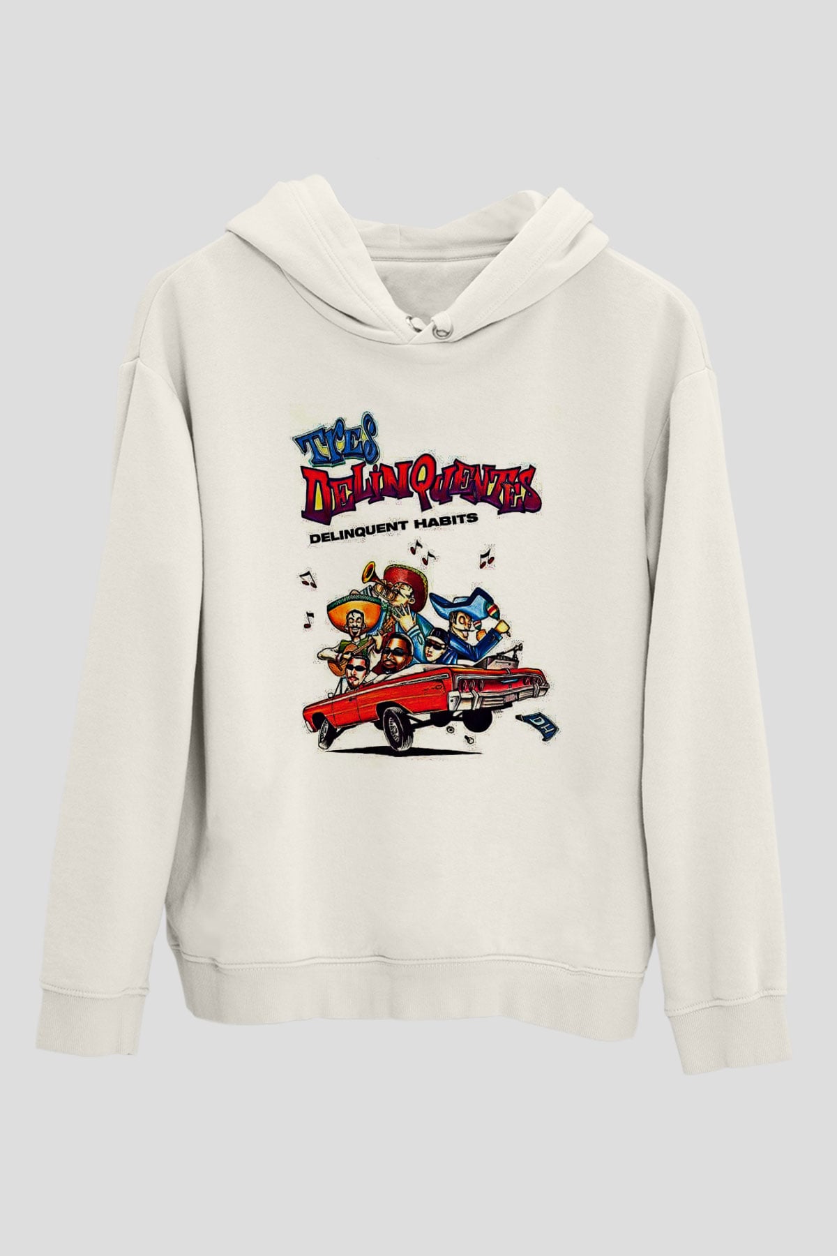 Delinquent Habits Baskılı Beyaz Unisex Kapüşonlu Sweatshirt