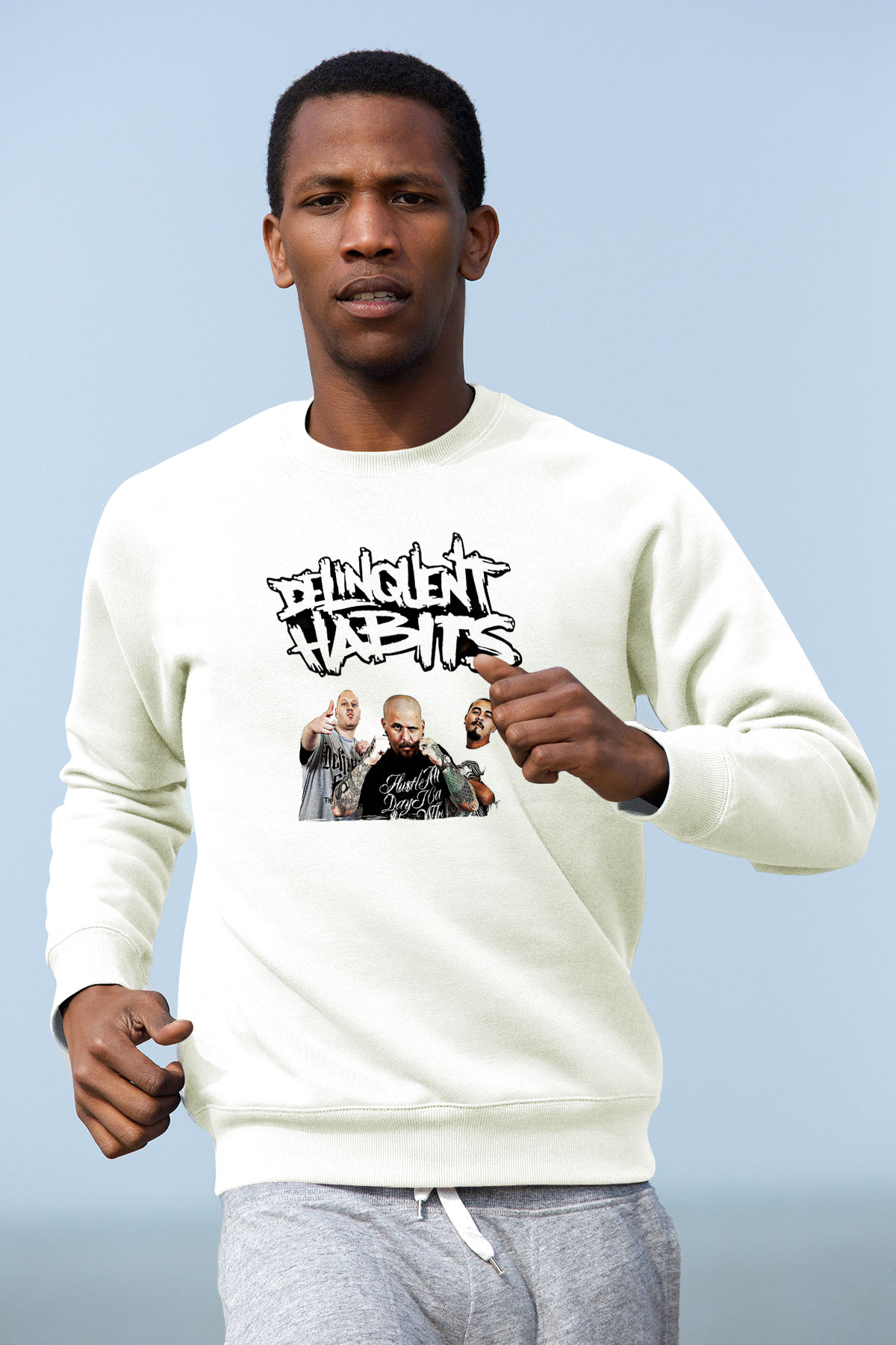 Delinquent Habits Baskılı Beyaz Unisex Sweatshirt