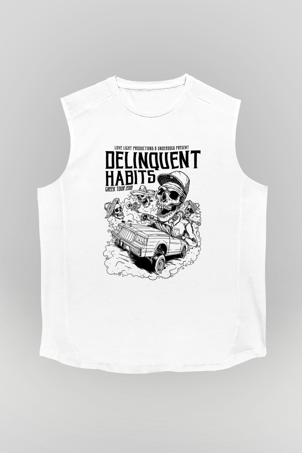 Delinquent Habits Baskılı Beyaz Unisex Kolsuz Tişört - Tshirt