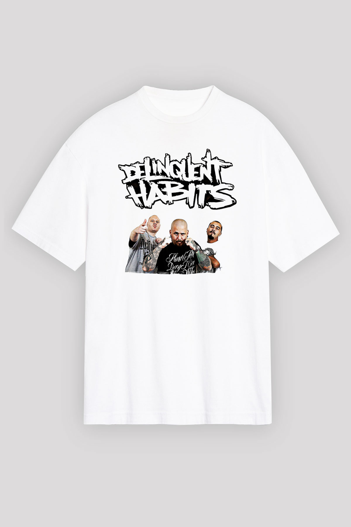 Delinquent Habits Baskılı Beyaz Unisex Oversize Tişört - Tshirt