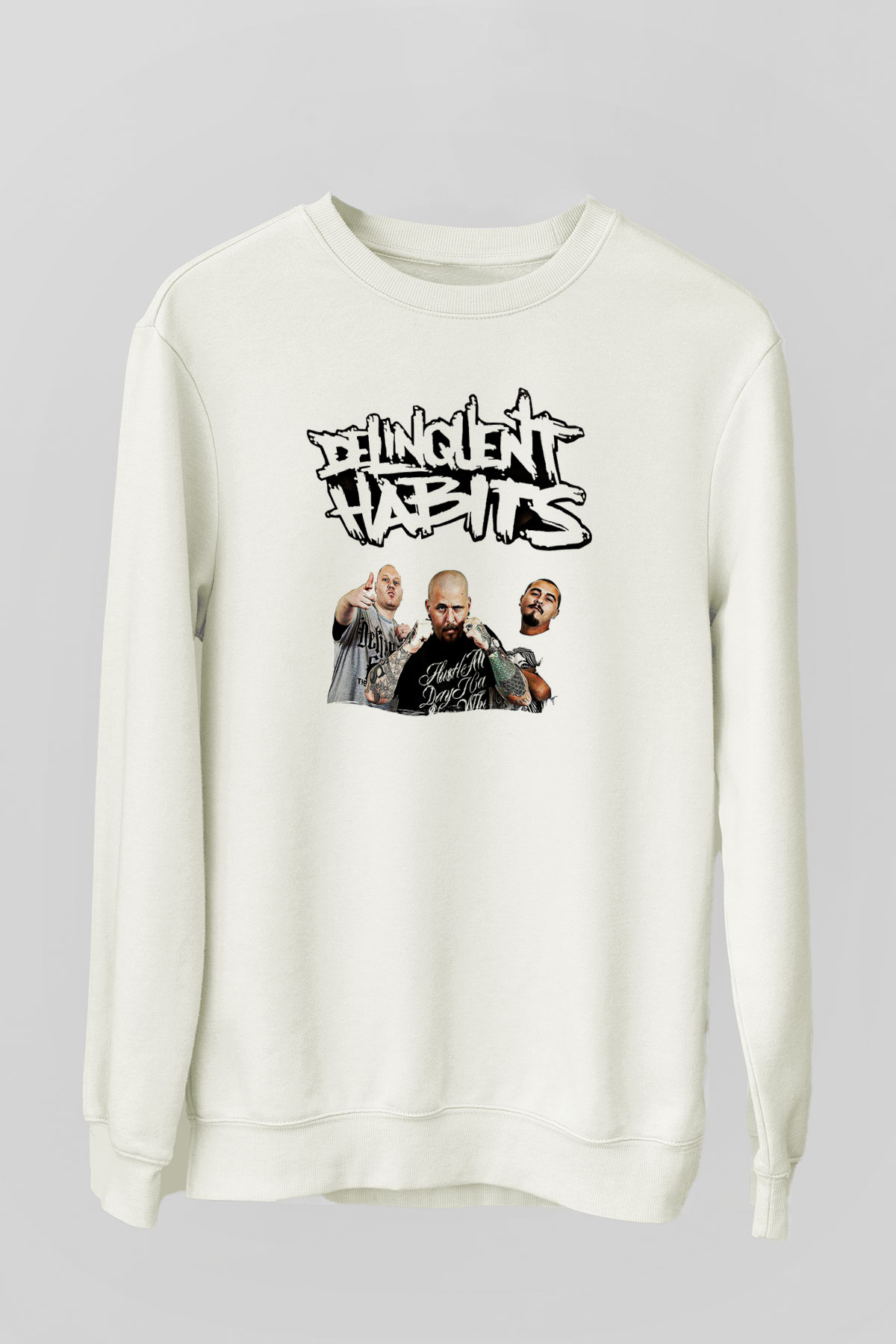 Delinquent Habits Baskılı Beyaz Unisex Sweatshirt
