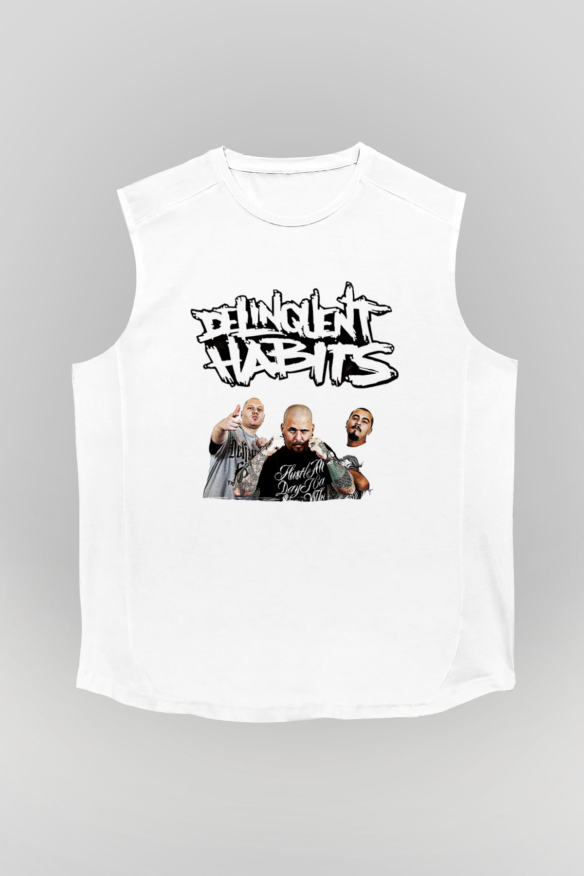 Delinquent Habits Baskılı Beyaz Unisex Kolsuz Tişört - Tshirt