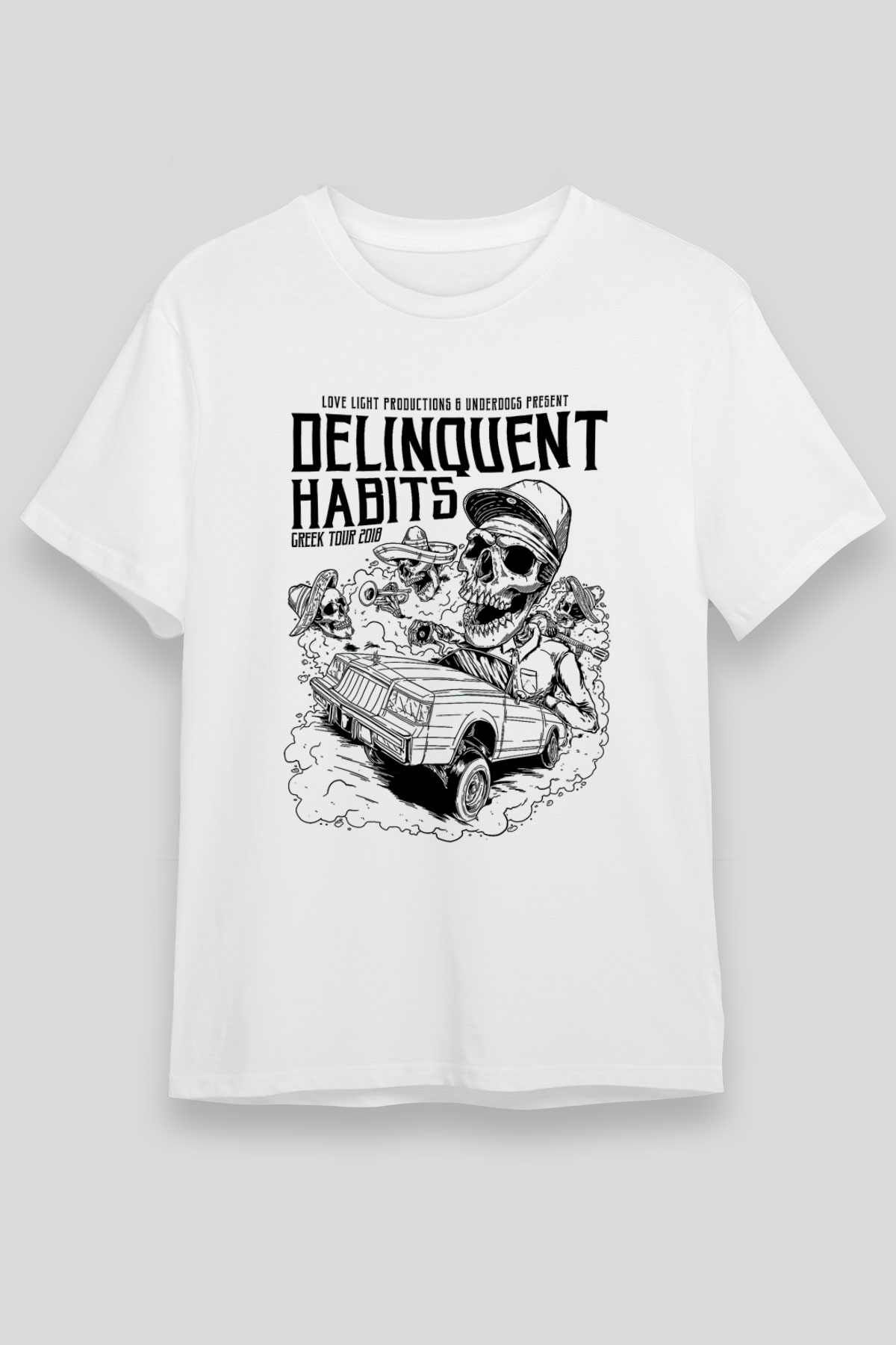 Delinquent Habits Baskılı Unisex Beyaz Tişört - Tshirt