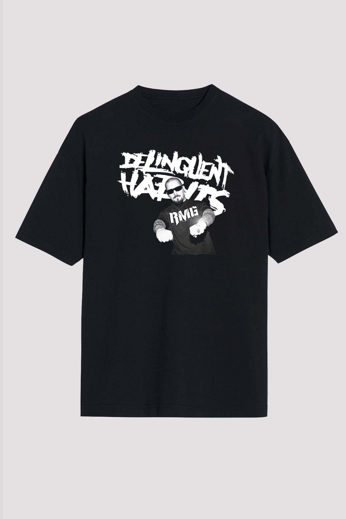 Delinquent Habits Baskılı Unisex Siyah Oversize Tişört - Tshirt
