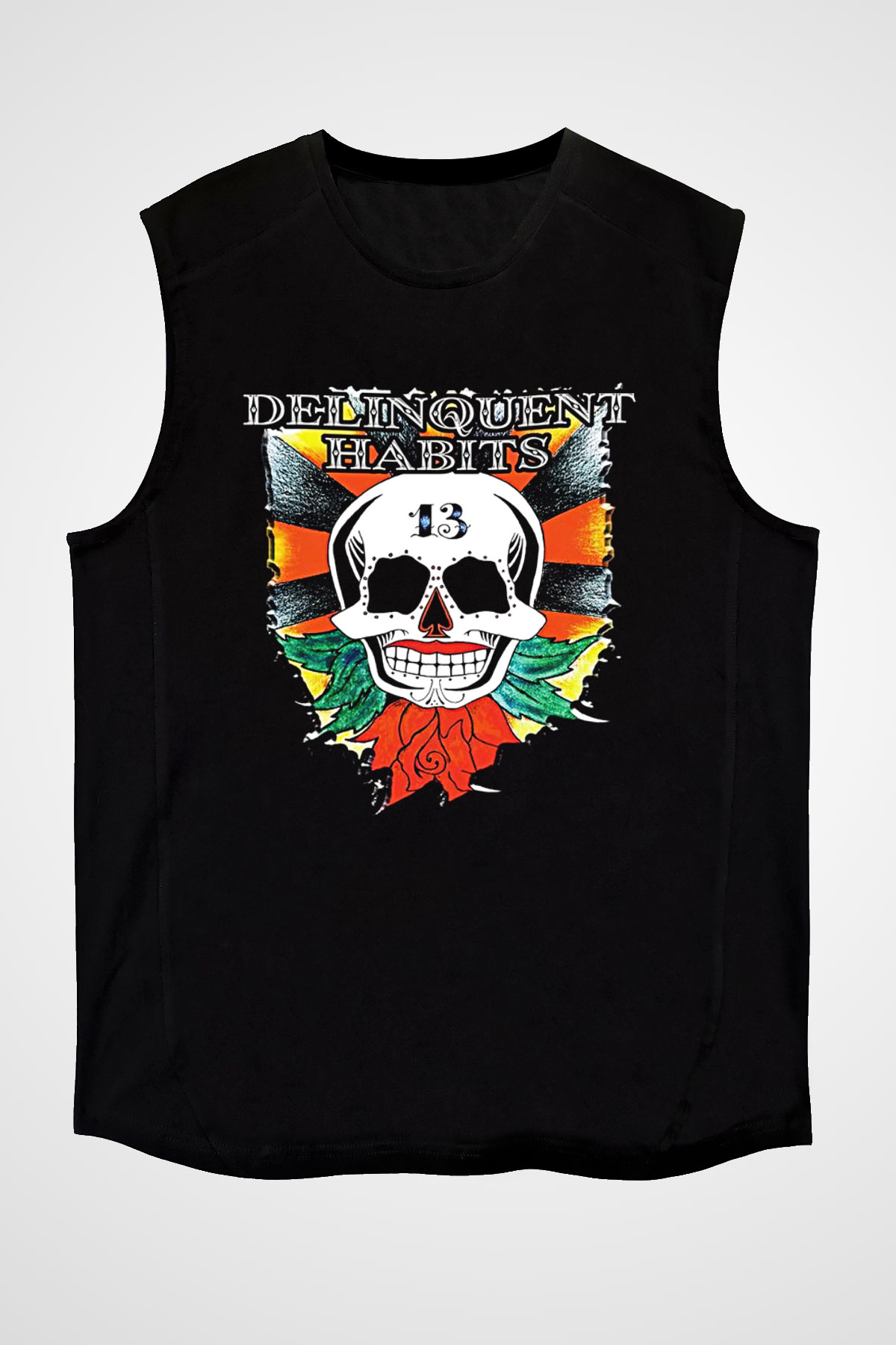 Delinquent Habits Baskılı Unisex Siyah Kolsuz Tişört - Tshirt