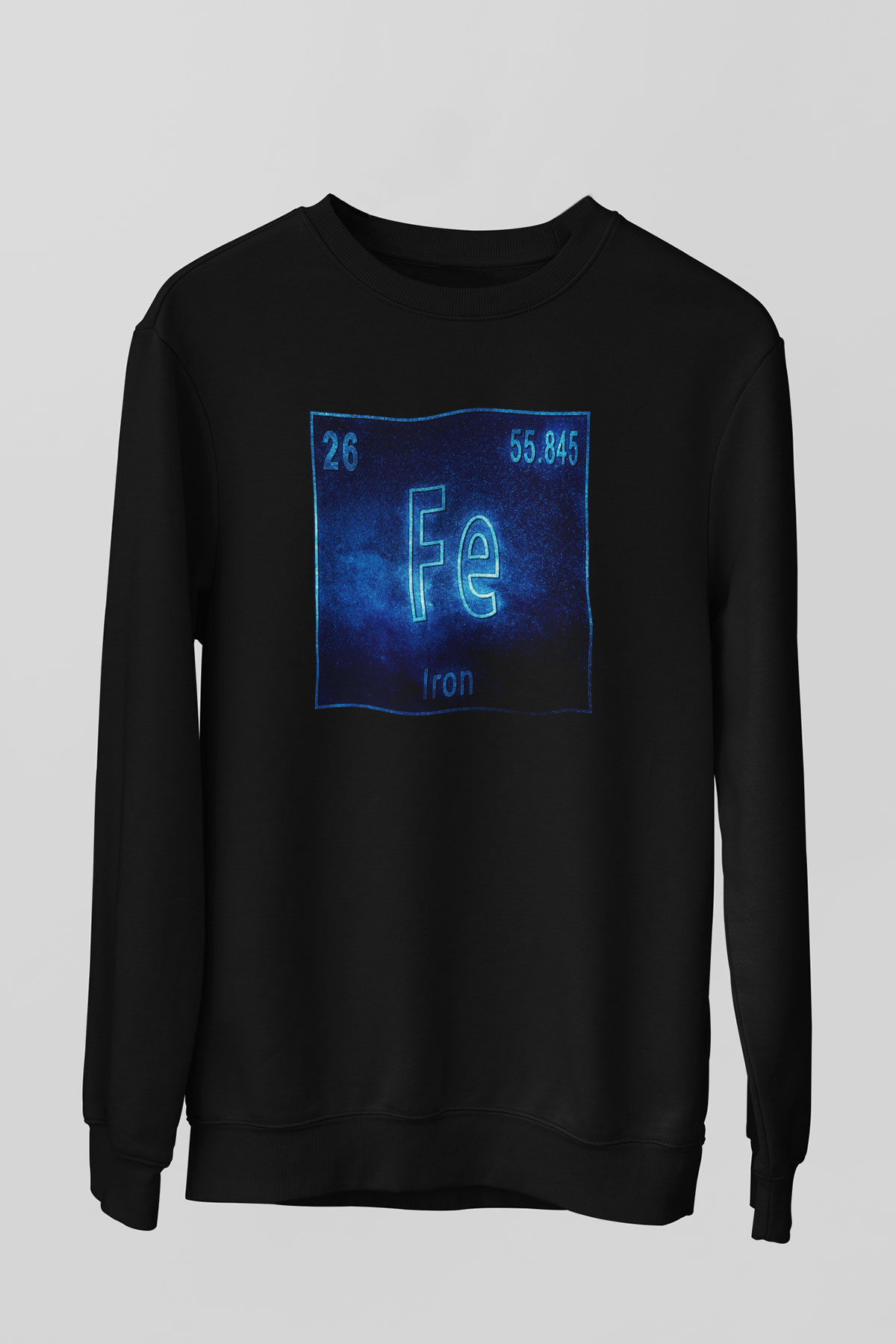 Demir Atom Numarası Baskılı Unisex Siyah Sweatshirt