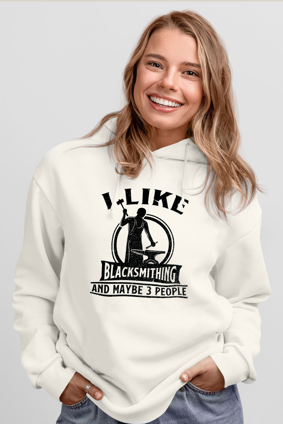 Demirci Beyaz Unisex Kapüşonlu Sweatshirt