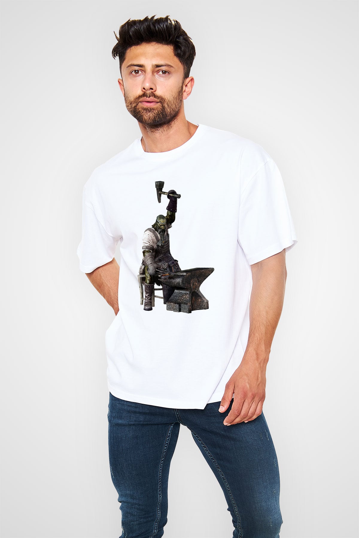 Demirci Beyaz Unisex Oversize Tişört T-Shirt