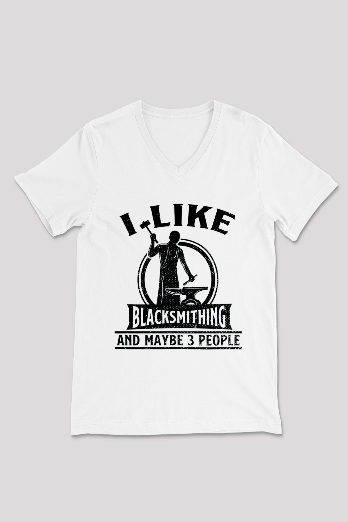 Demirci Beyaz Unisex V Yaka Tişört