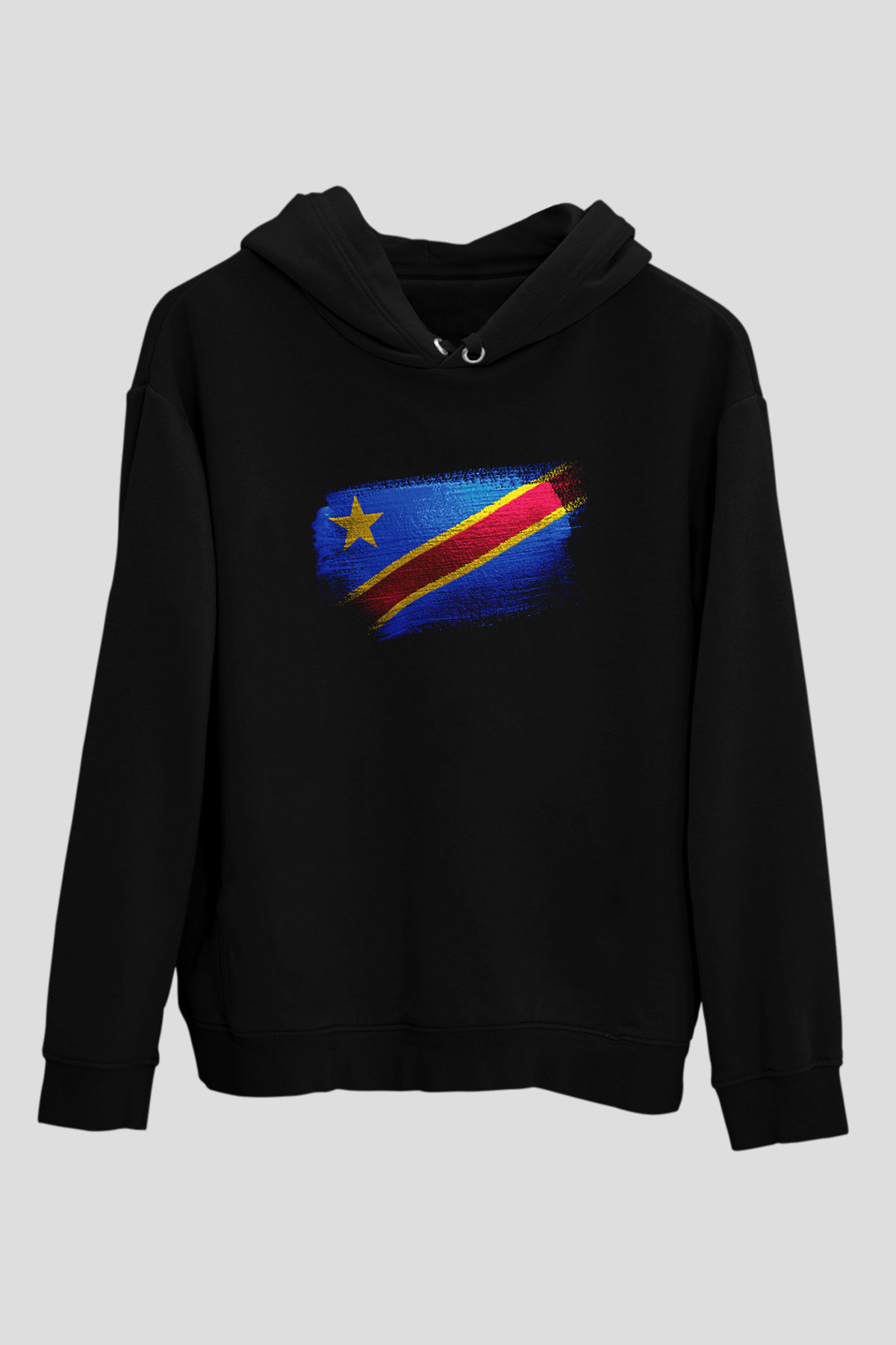 Demokratik Kongo Cumhuriyeti - Democratic Republic Congo Bayrağı Baskılı Unisex Siyah Hoodie