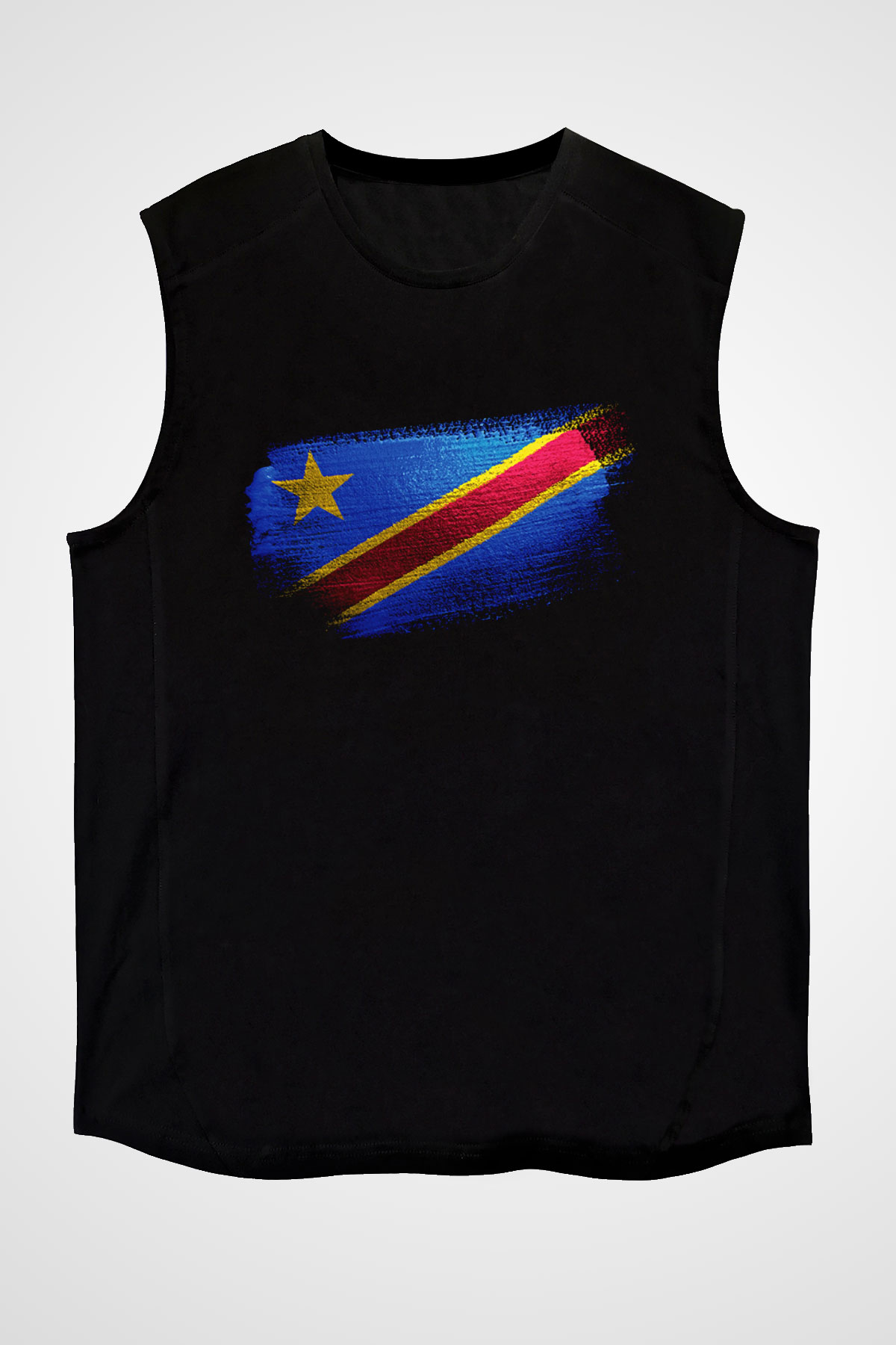 Demokratik Kongo Cumhuriyeti - Democratic Republic Congo Bayrağı Baskılı Unisex Siyah Kolsuz Tişört