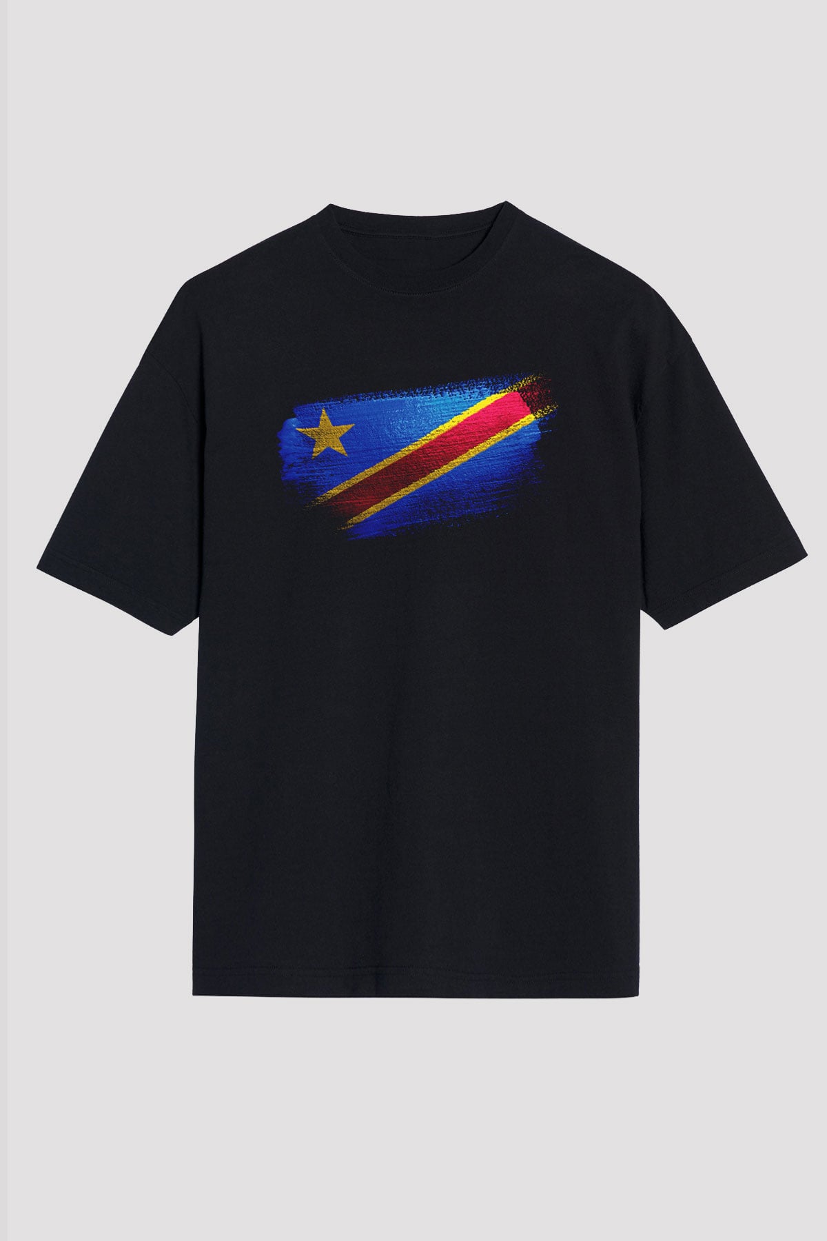 Demokratik Kongo Cumhuriyeti - Democratic Republic Congo Bayrağı Baskılı Unisex Siyah Oversize Tişört