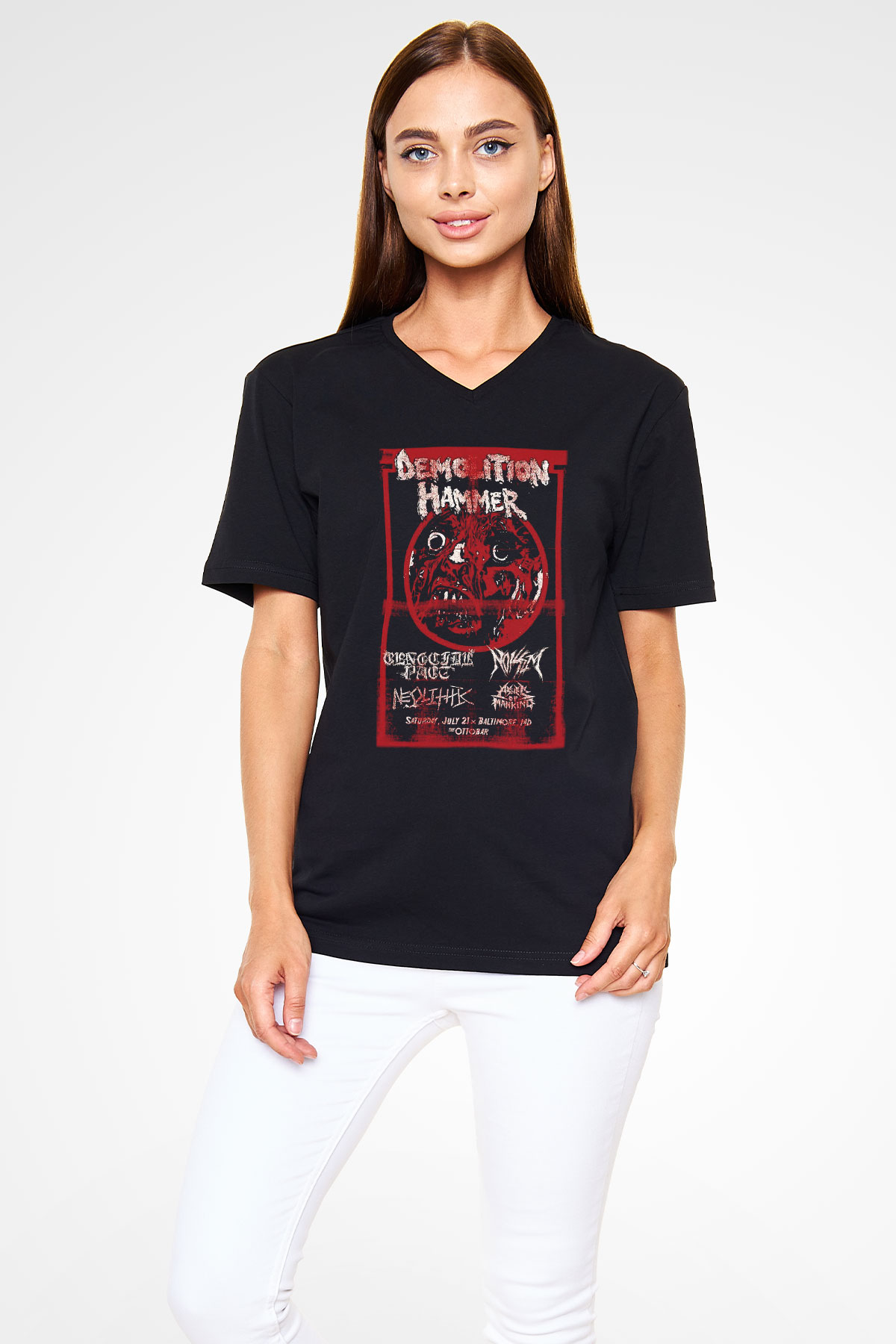 Demolition Hammer Siyah Unisex V Yaka Tişört T-Shirt