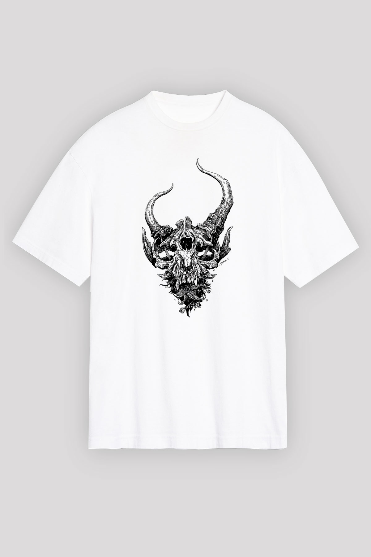 Demon Hunter Baskılı Beyaz Unisex Oversize Tişört - Tshirt